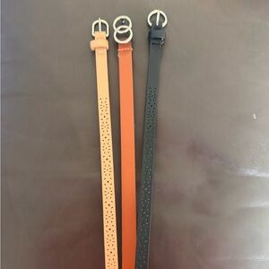 Elegant Women's Leather Belts - Black, Orange, Tan